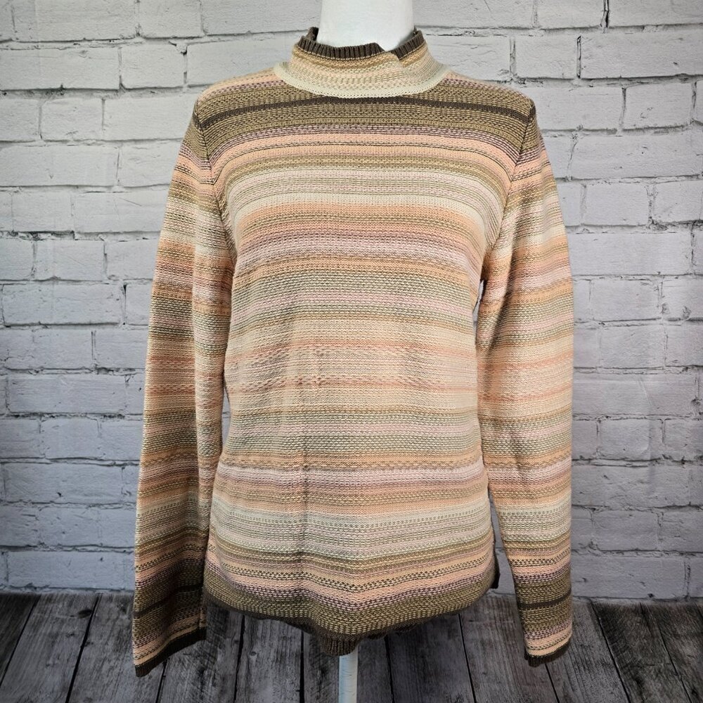 WOMENS EARTHY STRIPED SWEATER LIZ CLAIBORNE MOCK TURTLENECK SIZE LARGE